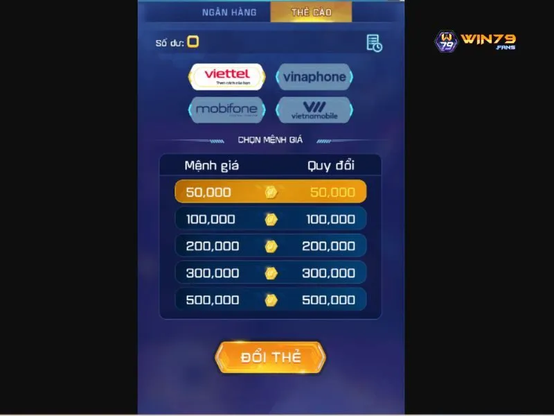 Nạp tiền đơn giản với các bước được Win79 hướng dẫn